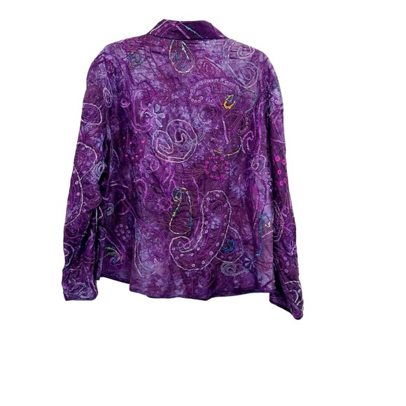 Chico's Silk Purple Blouse Size 3 or XL Button Up Colorful Artsy - Picture 2 of 3